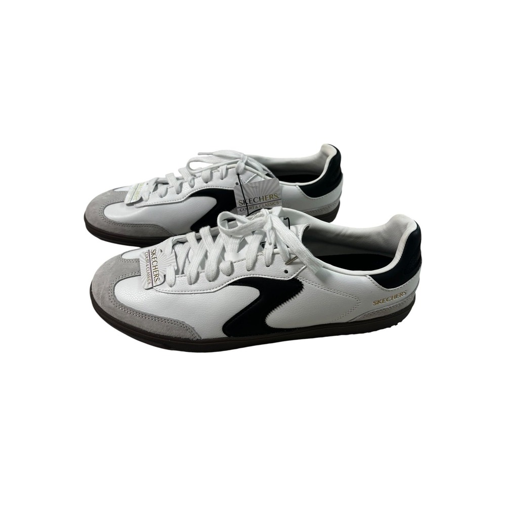 Skechers Hotshot Pyke Shoes Mens 11.5 Black White Leather Sneakers Memory Foam